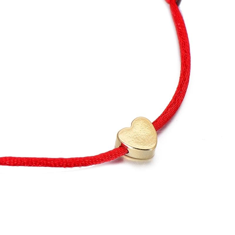 Handmade Rope Adjustable String Lucky Heart Bracelet (Yellow-Silver)