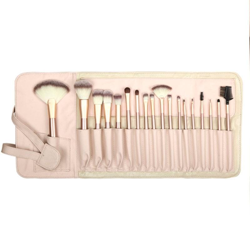 18PCS Three-color Nylon Hair Golden Handle Makeup Brush Set with PU Leather White Pouch