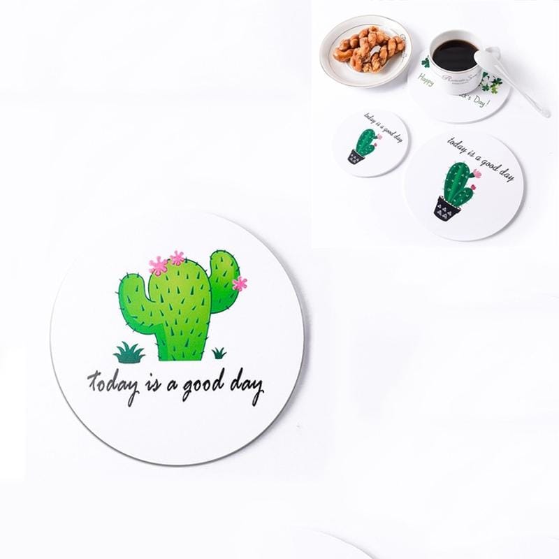 25 PCS Round Cartoon Non-slip Anti-scalding Coaster Creative Insulation Mat Cute Placemat, Size:S (Cactus)