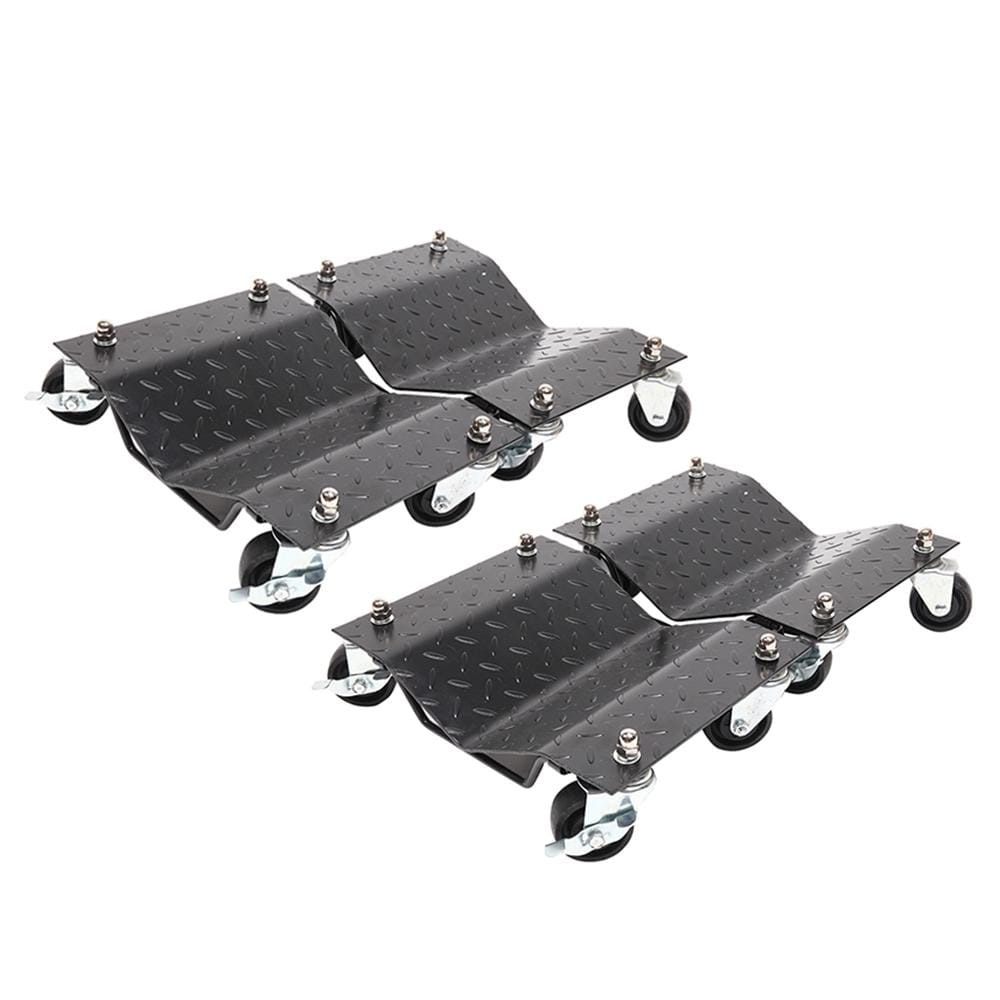 4 PCS V-shaped Non-slip Diamond Car Wheel Dolly with 3 inch Casters & Brakes, Bearable Weight: 1000lbs