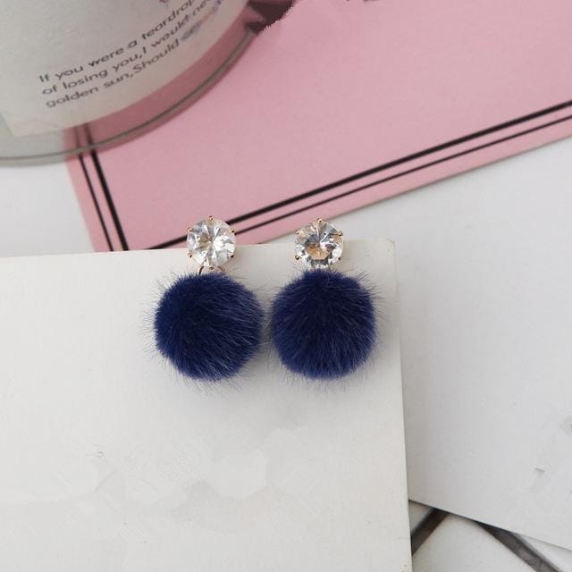 Short Paragraph Earrings Personalized Wild Simple Hair Ball Female Models Earrings (Navy blue)