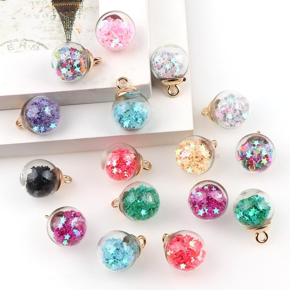 50pcs 16mm Colorful Transparent Glass Ball  Star Charms Pendant (PinK)