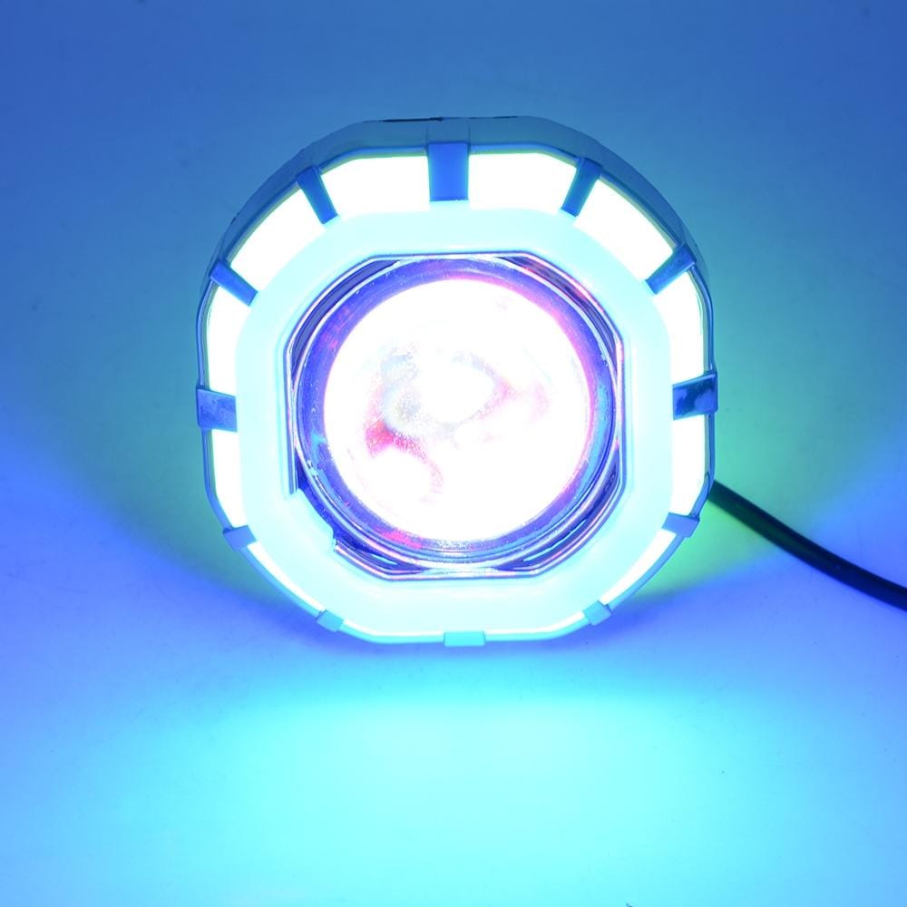 Motorcycle 30W DC 12V-85V LED Headlight Built-in octagonal Double Aperture Angle Eyes + Devil Eye (Green Light)