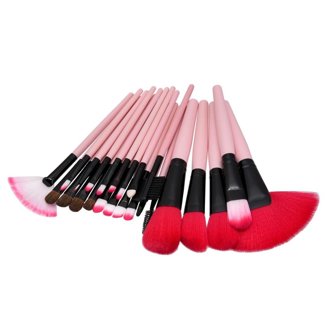 24 in 1 Wood Handle Makeup Brush Cosmetic Foundation Cream Powder Blush Makeup Tool Set (Pink)