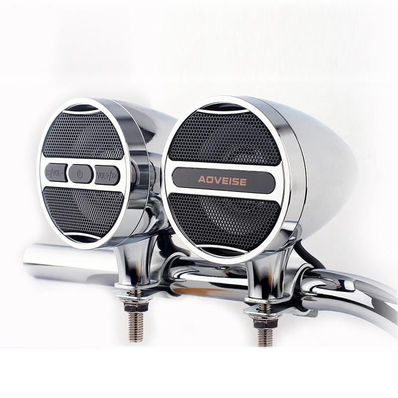 AOVEISE 12V Motorcycle Full Metal Handlebar MP3 Bluetooth Audio Electric Car Waterproof Speaker Card Radio Speaker (Silver Plating)
