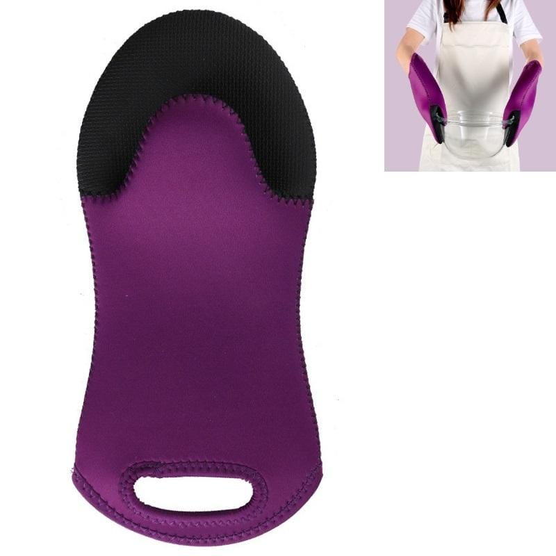 2 PCS Oven Baking Gloves Microwave Insulation High Temperature Resistance Household Anti-Scald Thickened Silicone Gloves (Purple )