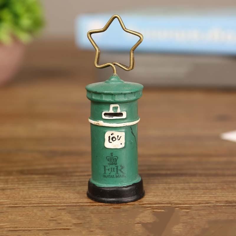 2 PCS Mailbox Shape Photo Paper Clip Note Holder Desk Name Card Clip (Green)