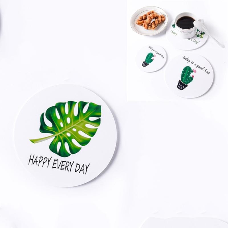 25 PCS Round Cartoon Non-slip Anti-scalding Coaster Creative Insulation Mat Cute Placemat, Size:S (Monstera)