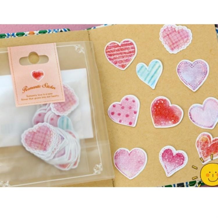 2 Bags Romantic Small Stickers Hand Painted Watercolor Paper Hand Account Decorative Sticker Pack (Heart-shaped)