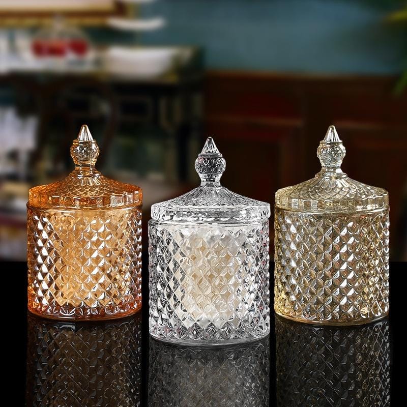 Baroque Style Glass Cotton Swab Box Multi-function Storage Bucket Toothpick Holder Transparent Jewelry Storage Box, SIZE:14cmx8.5cm (Brown)