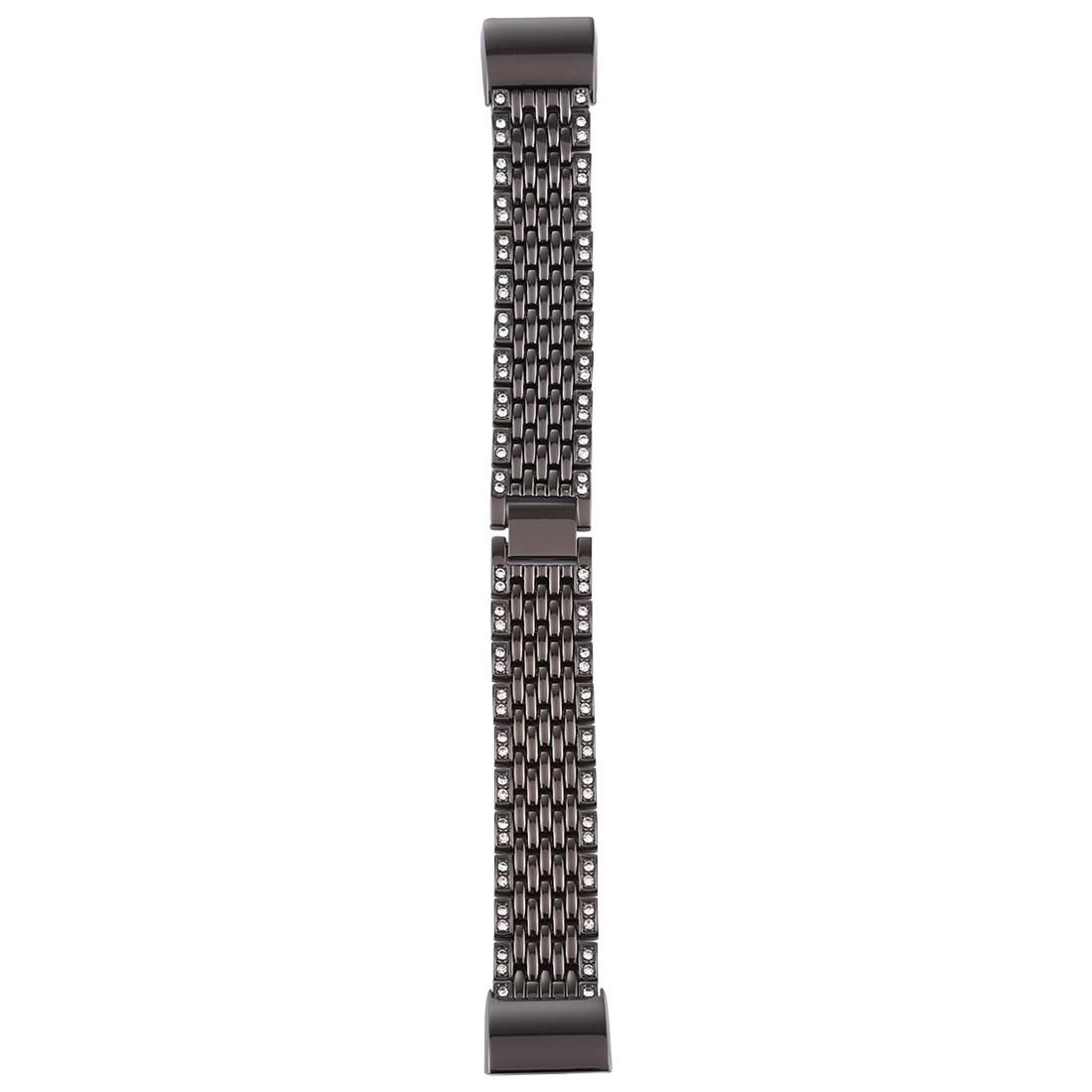 For Fitbit Charge 2 Diamond-studded Stainless Steel Replacement Wrist Strap Watchband (Black)