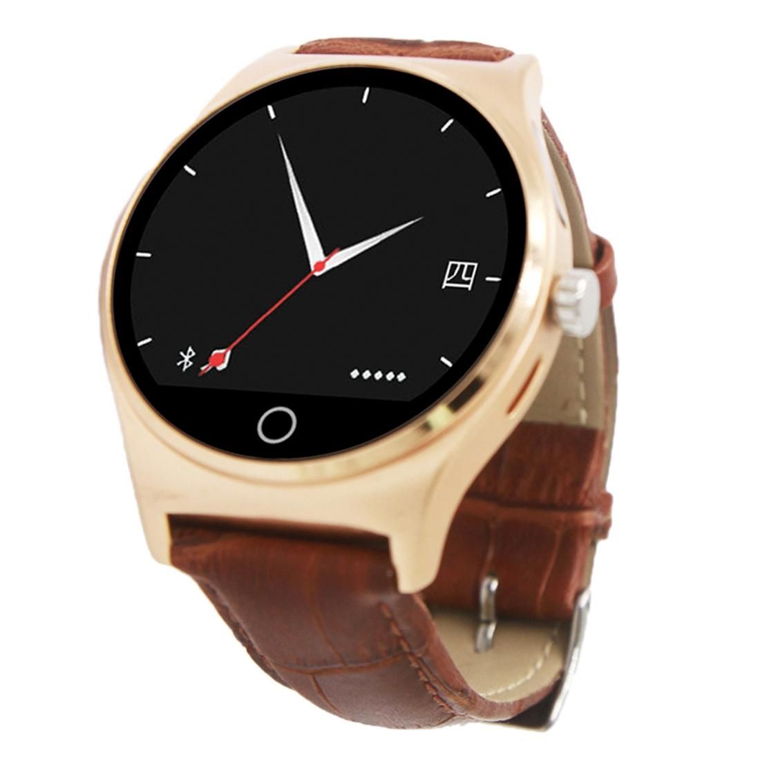 GL09 1.22 inch IPS BT4.0 IP67 Smart Watch with Leather Band for iPhone / Android Phone (Gold)