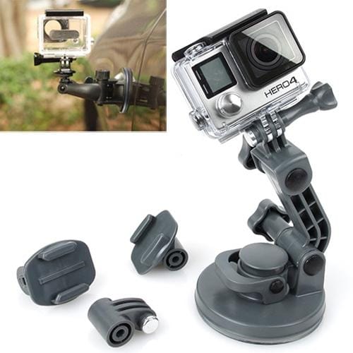 TMC Car Suction Cup Mount + Tripod Adapter + Handle Screw for GoPro Hero 4 / 3+ / 3 / 2 / 1 (Grey)