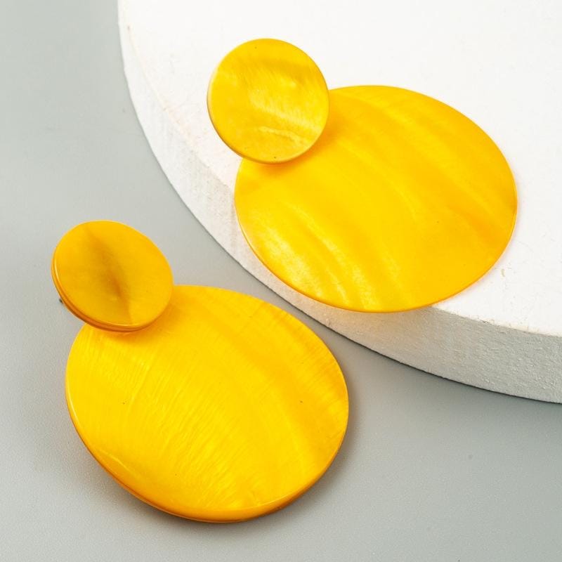 3 Pairs Geometric Round Natural Shell Earrings (Yellow)