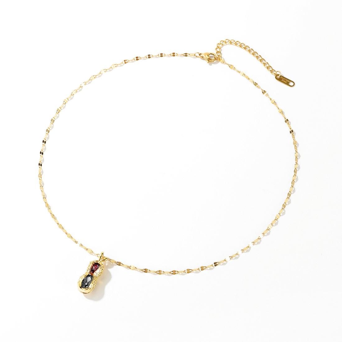 OPK 1684 Titanium Steel Diamond-studded Peanut Necklace Simple Clavicle Chain Pendant Accessory