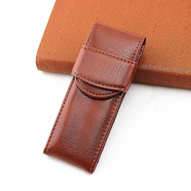 Double Pack Pen Storage Bag Leather Pen Case Pen Case for Business Office (Light Brown)