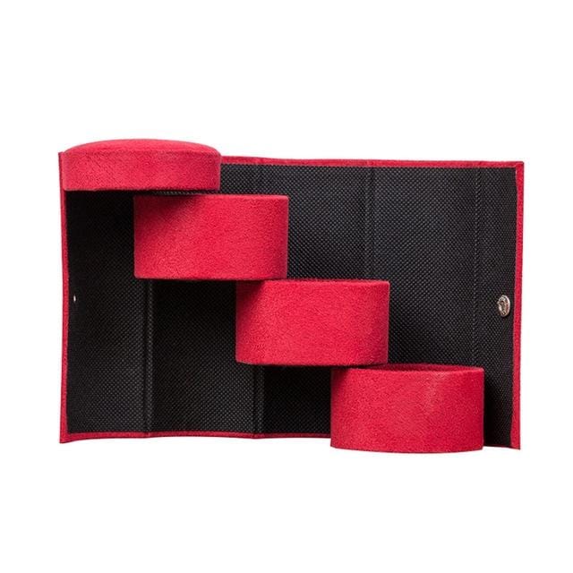 Fashion Cylindrical Rotation Ladder Jewelry Storage Holder Earring Organizer Box Case (Red)