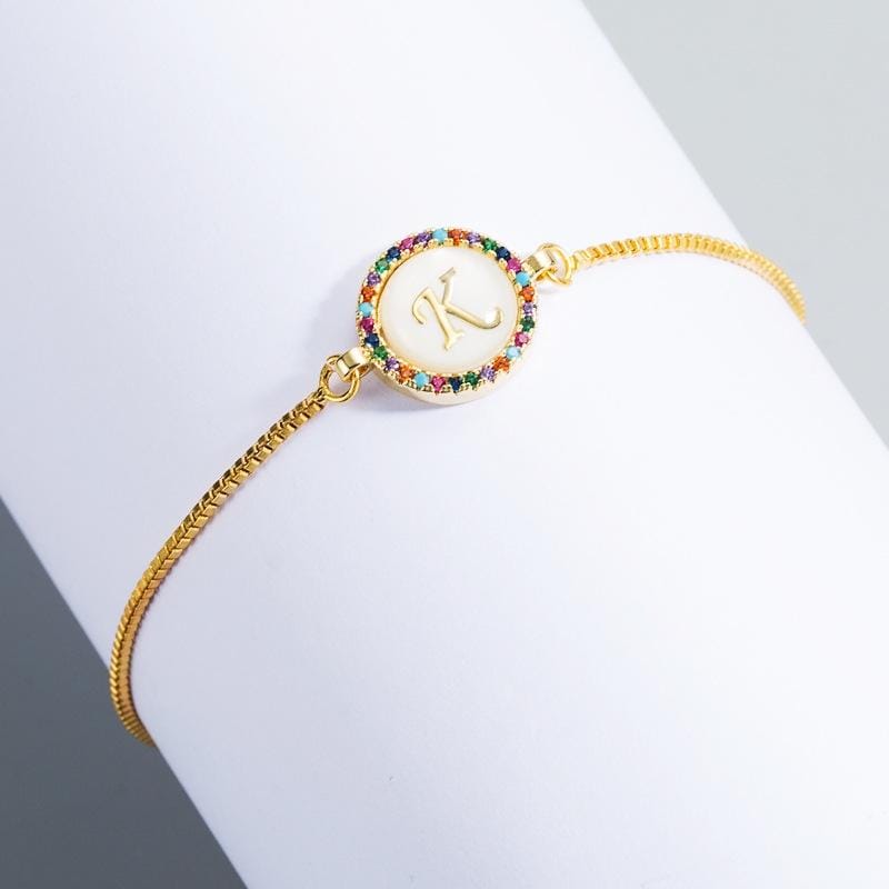 English Letter Bracelet Couple Girlfriends DIY Bracelet Men Women Micro Inlaid Zircon Rainbow Bracelet (K)