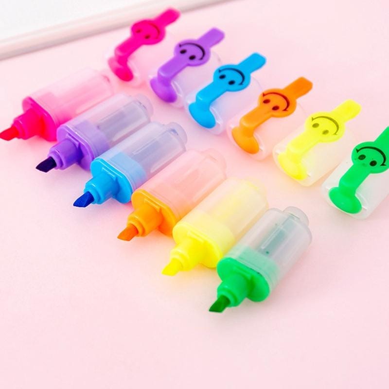 2 PCS Creative Smiley Fluorescent Marker Pen (6 In 1)