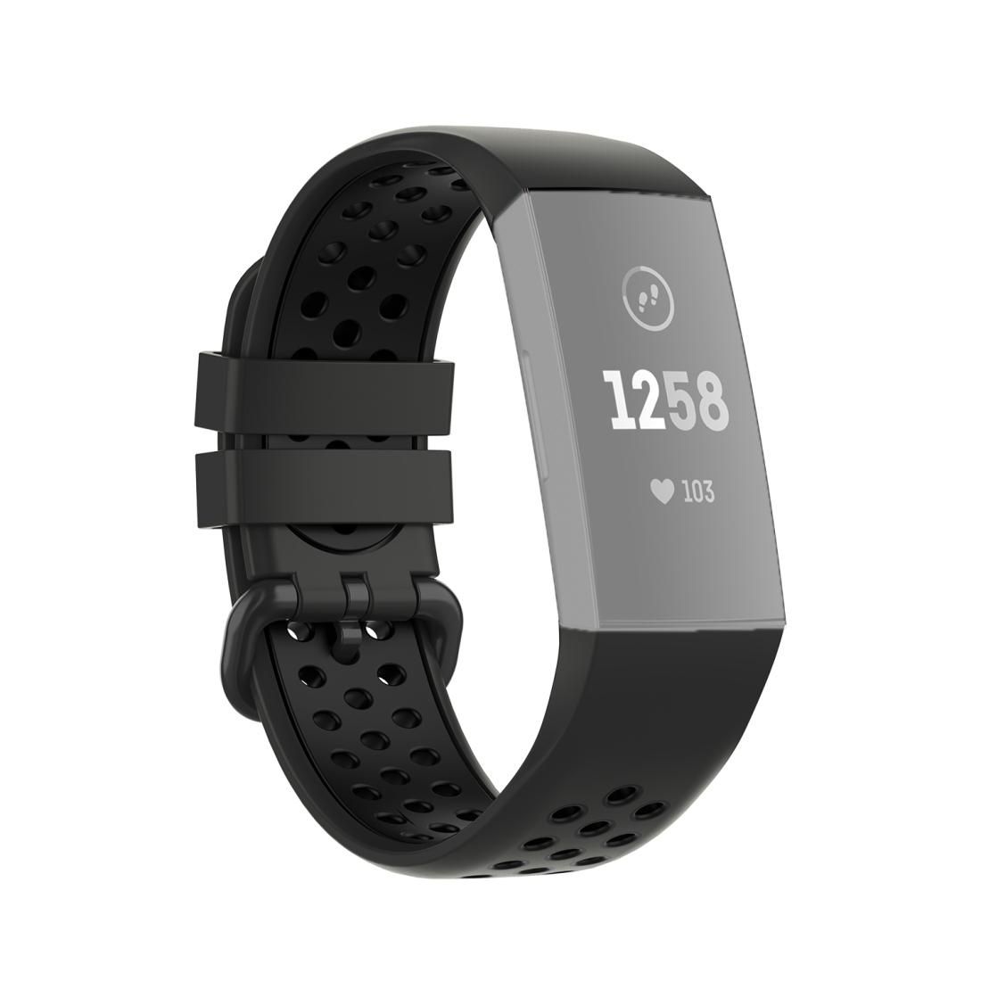For Fitbit Charge 4 / Charge 3 / Charge 3 SE Watch Button Two Colors Silicone Replacement Strap Watchband (Coal Black + Black)