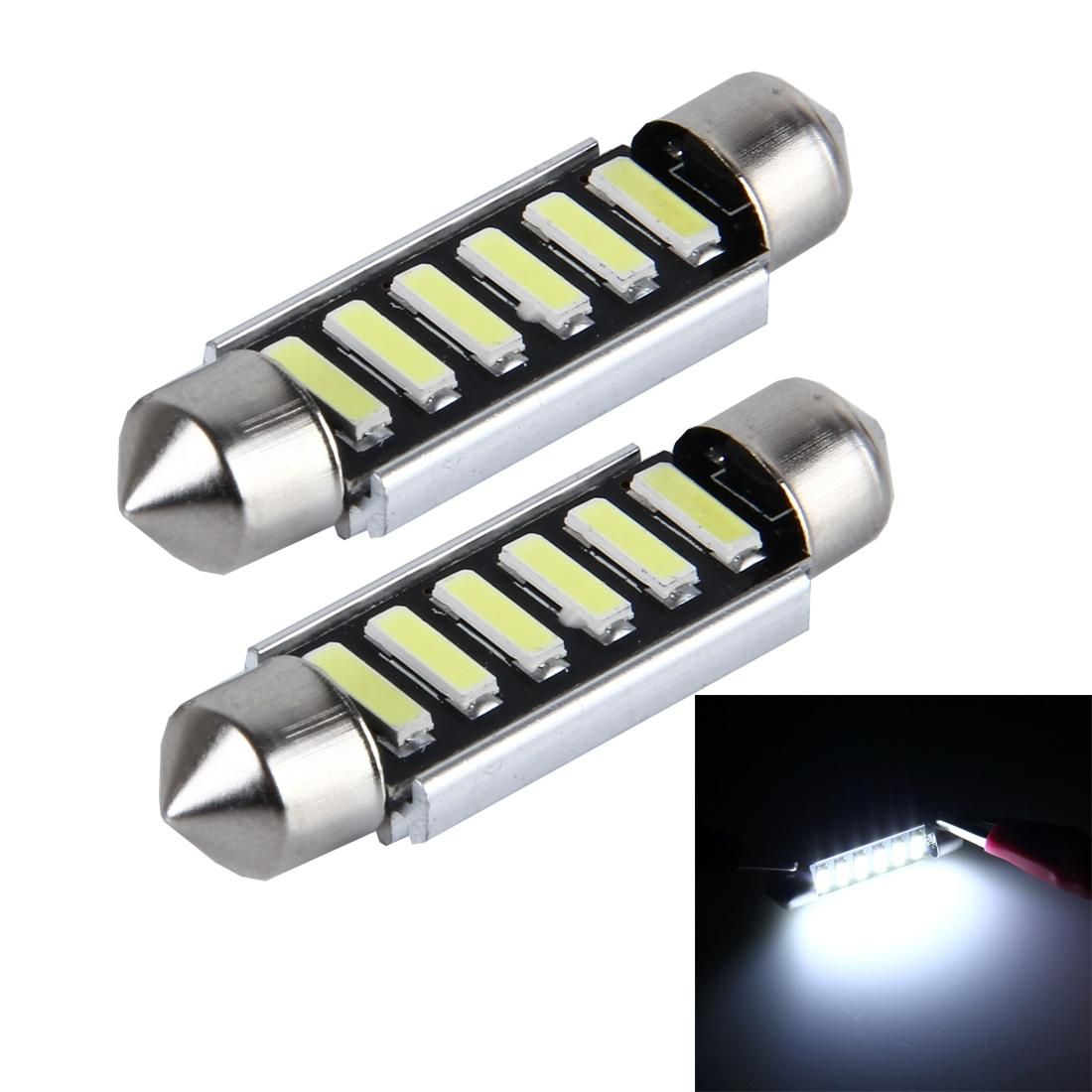 2 PCS 2W 100 LM 6000K 41MM 6 SMD-7020 LEDs Bicuspid Port Decoding Car Dome Lamp LED Reading Light, DC 12V, White Light (Black)