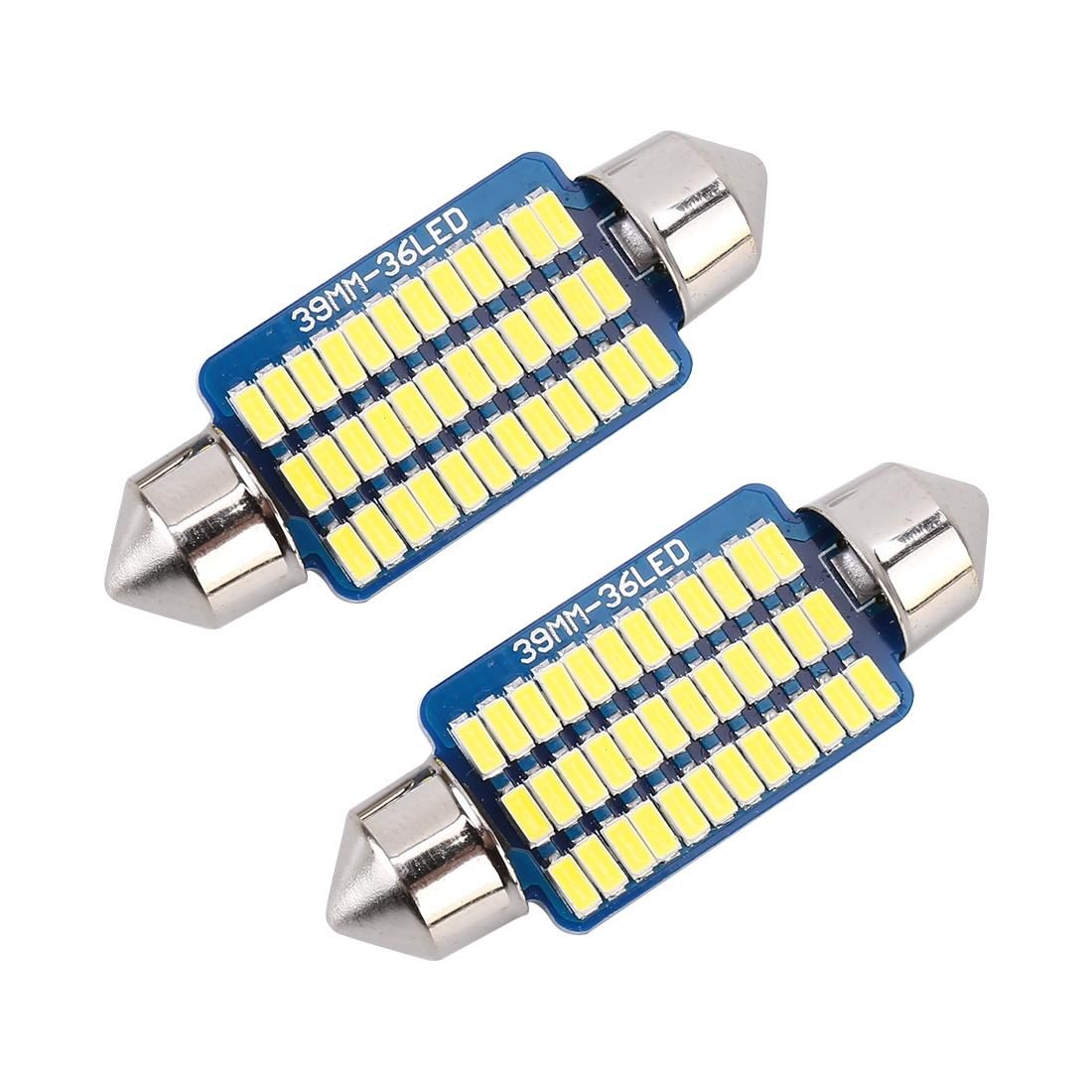 2 PCS 39mm DC12V / 1.5W / 6000K / 100LM 36LEDs SMD-3014 Car License Plate Light / Dome Light, with Decoder