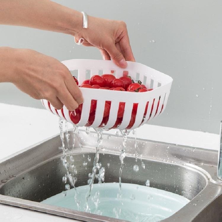 Hollow Fruit Basin Household Fruit Drain Basket Kitchen Vegetable Washing Plastic Basin (White)