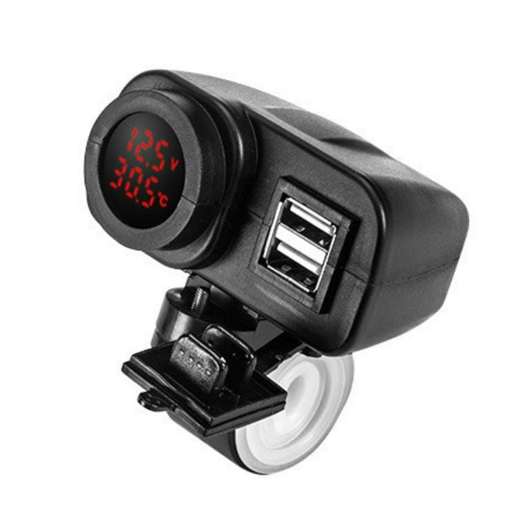 Motorcycle Car Mobile Phone Charger Waterproof Temperature Digital Display Charger with Switch (Red Light)