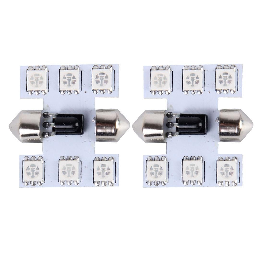 2 PCS Colorful 31MM Bicuspid Remote Control Car Dome Lamp LED Reading Light with 6 LED Lights