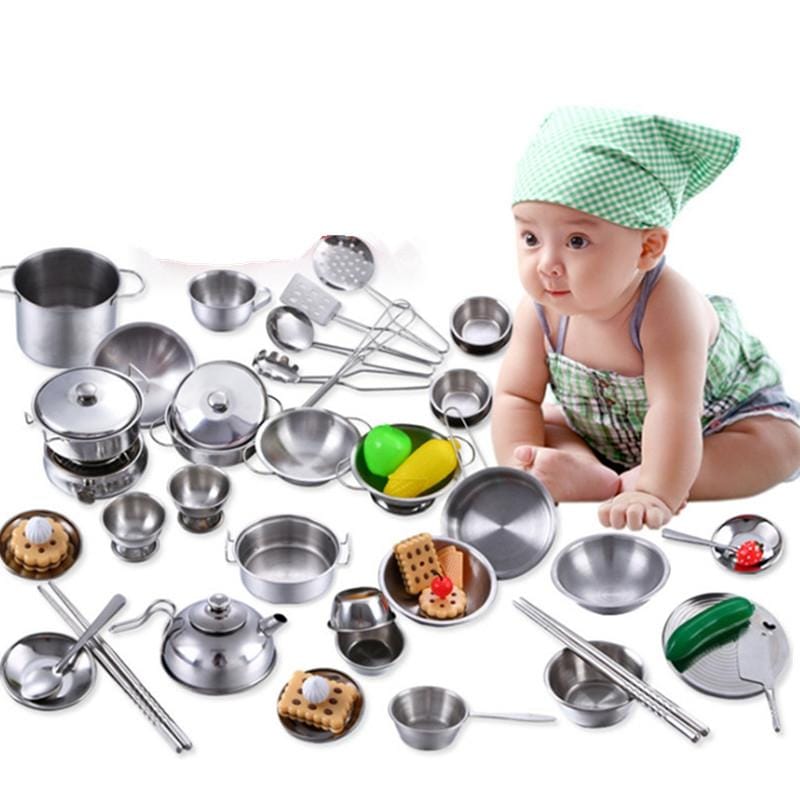 16 PCS / Set Stainless Steel Pretend Play Kitchen Toys Mini Model Kitchenware Cookware Cooking Toys