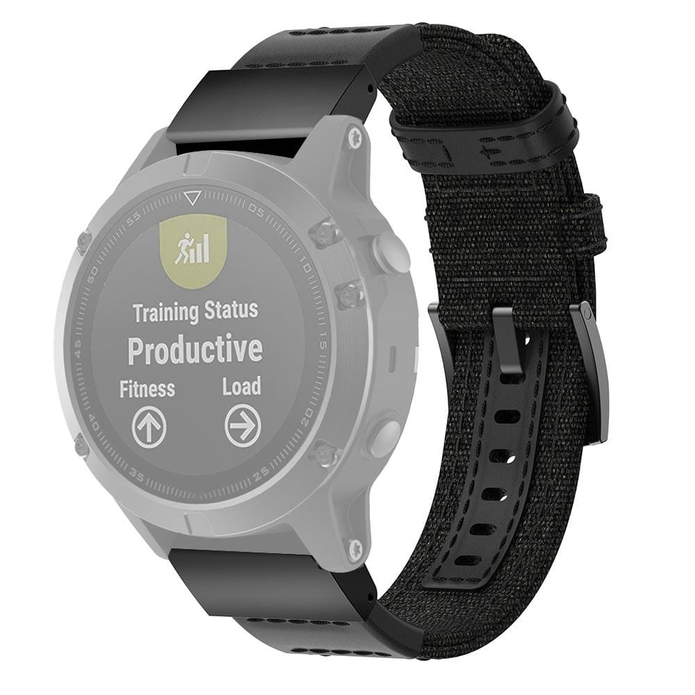 Canvas and Leather Wrist Strap Watch Band for Garmin Fenix5 Plus, Wrist Strap Size:150+110mm (Black)