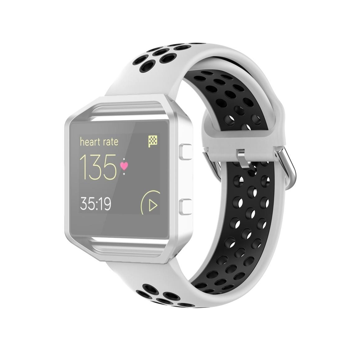 For Fitbit Versa 2 / Versa / Versa Lite / Blaze 23mm Sports Two Colors Silicone Replacement Strap Watchband (White Black)