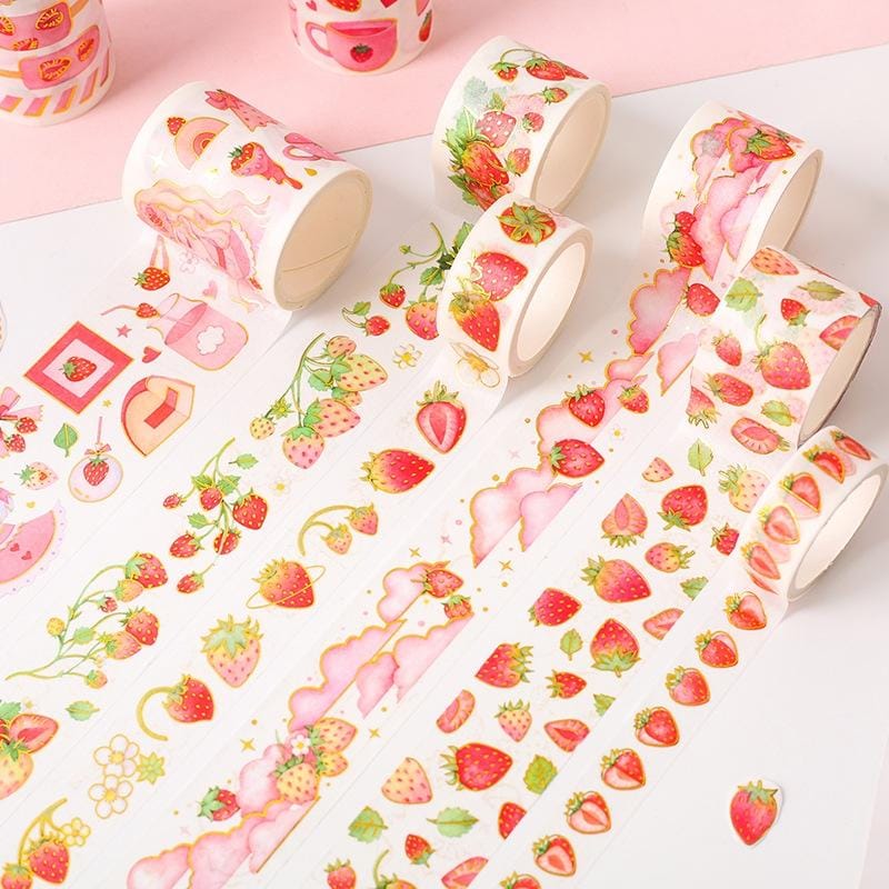 Bronzing Paper Tape Cute Strawberry Series Handbook Diary DIY Decorative Tape (Cloud)