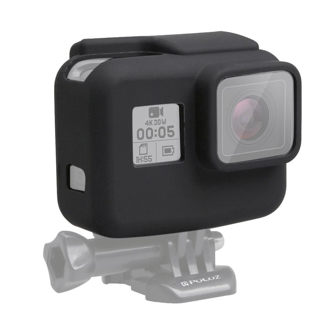 PULUZ Shock-proof Silicone Protective Case with Lens Cover for GoPro HERO /7 Black /6 /5 with Frame (Black)