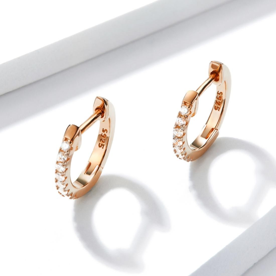 S925 Sterling Silver Circle Earrings Zircon Earrings, Color:Rose Gold