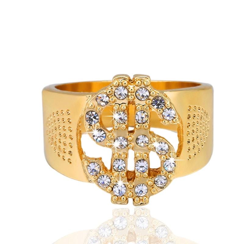 Rock Bling Gold US Dollar Sign Signets Rings for Men Jewelry, Ring Size:13 (Gold)