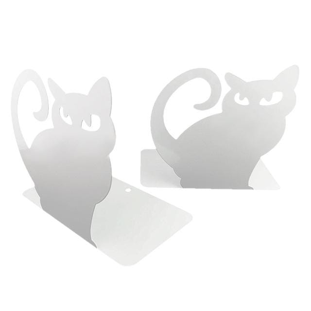 1 Pair Cute Cartoon Persian Cat Metal Bookends Bookend Art Book Holder Decoration (White)