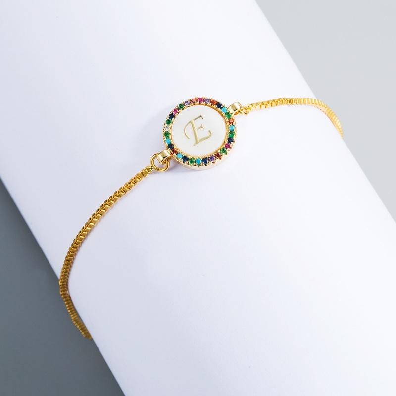 English Letter Bracelet Couple Girlfriends DIY Bracelet Men Women Micro Inlaid Zircon Rainbow Bracelet (E)