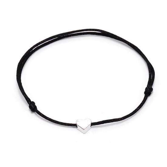 Handmade Rope Adjustable String Lucky Heart Bracelet (Black-Silver)