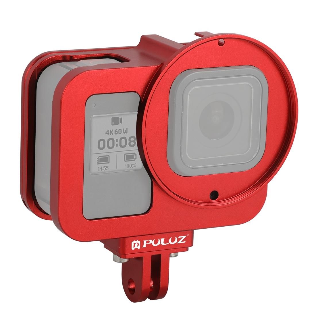 PULUZ for GoPro HERO8 Black Housing Shell CNC Aluminum Alloy Protective Cage with Insurance Frame & 52mm UV Lens (Red)
