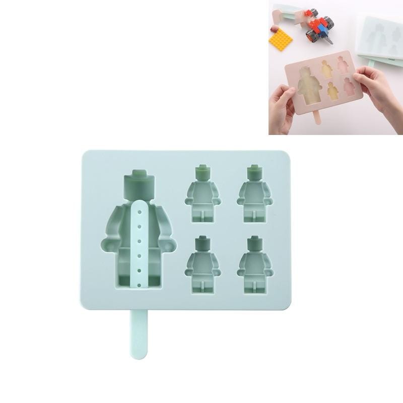 DIY Silicone Popsicle Ice Cream Mold Creative Cute Summer Popsicle Stick Ice Lattice, Style:Robot (Olive Green)