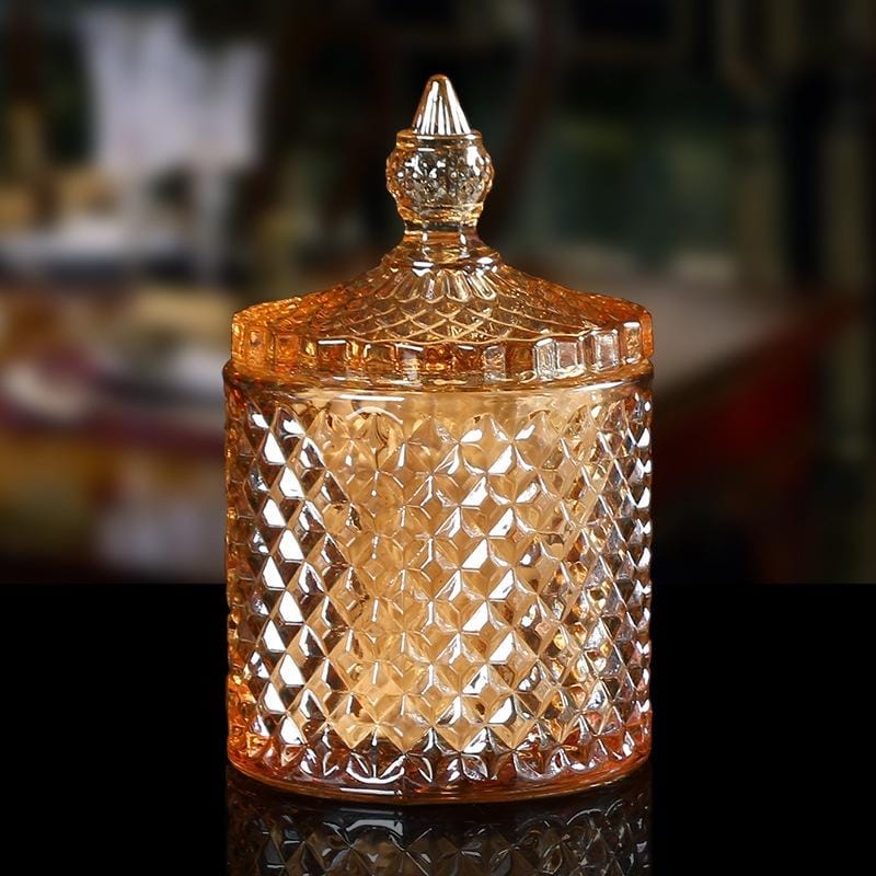 Baroque Style Glass Cotton Swab Box Multi-function Storage Bucket Toothpick Holder Transparent Jewelry Storage Box, SIZE:14cmx8.5cm (Amber)