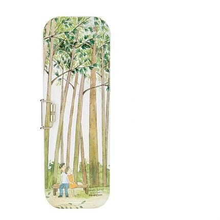 Student Pencil Case Double-deck Metal Material Double Layer Stationery Box Lovely Season Plants Pencil Box (Bamboo Green)