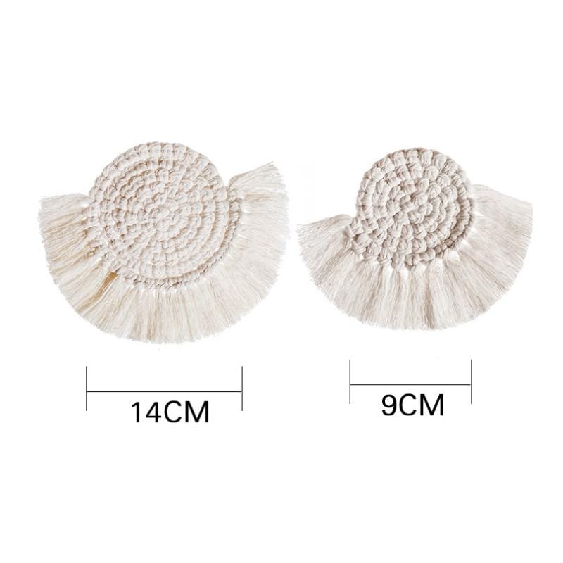 Hand-woven Cotton Linen Semicircle Placemat Simple Coaster Thickening Insulation Pads, Size:9cm
