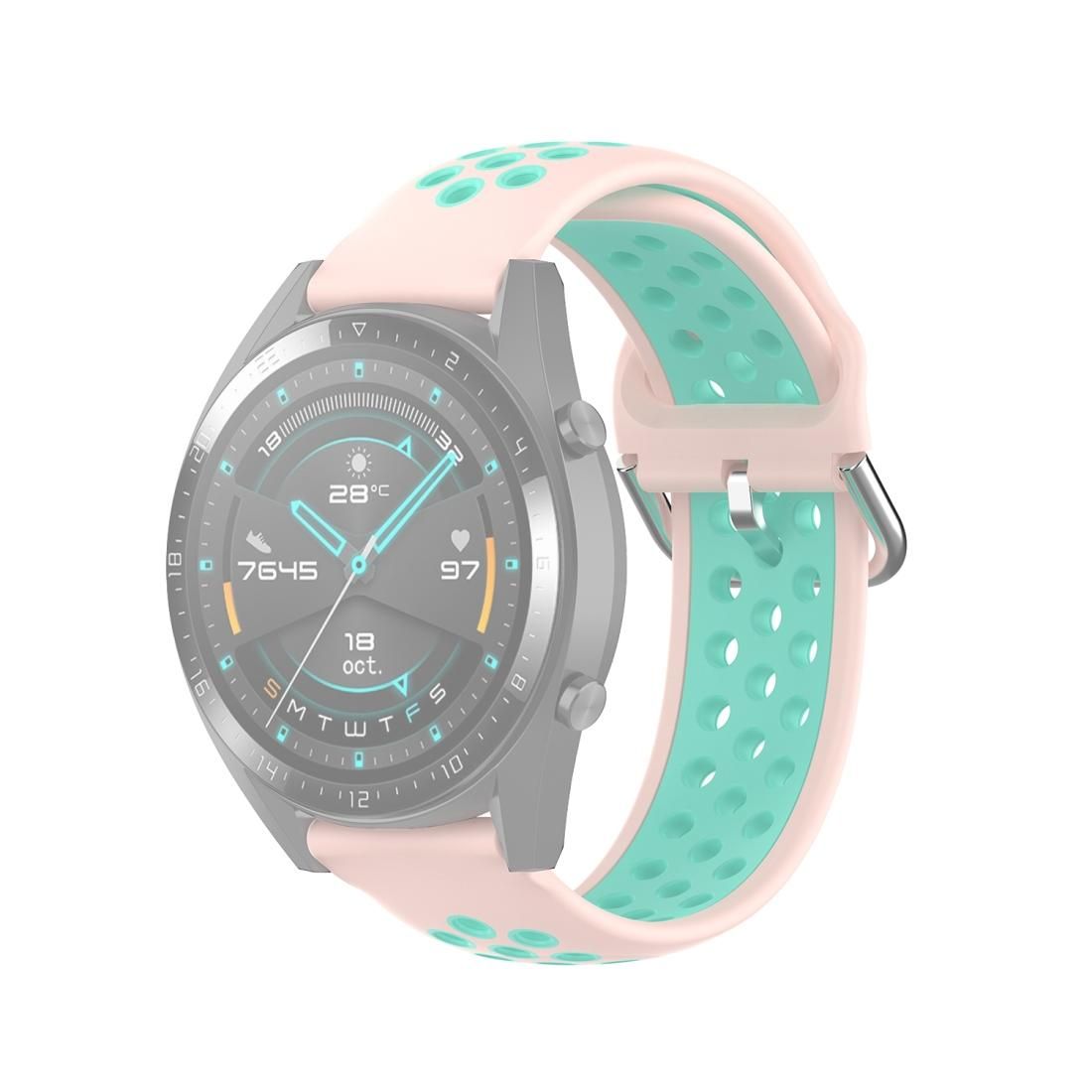 22mm Universal Sports Two Colors Silicone Replacement Strap Watchband (Light Pink Teal)