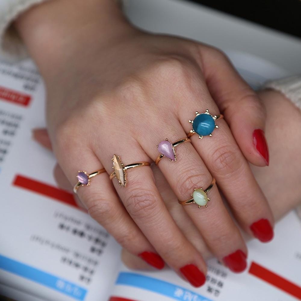 5 PCS Personality Geometric Diamond Alloy Ring Set Jewelry