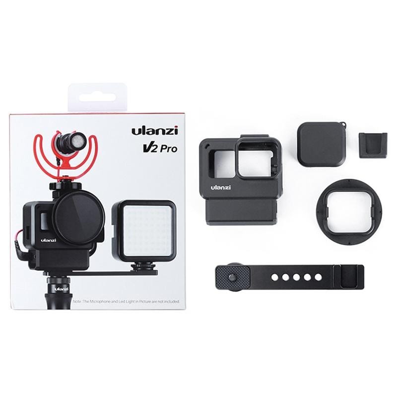 Ulanzi V2 Pro Gopro Vlog Case Cage with 52mm Filter Mic Adapter Lens Hood Vlogging Case for GoPro HERO7 / 6 / 5