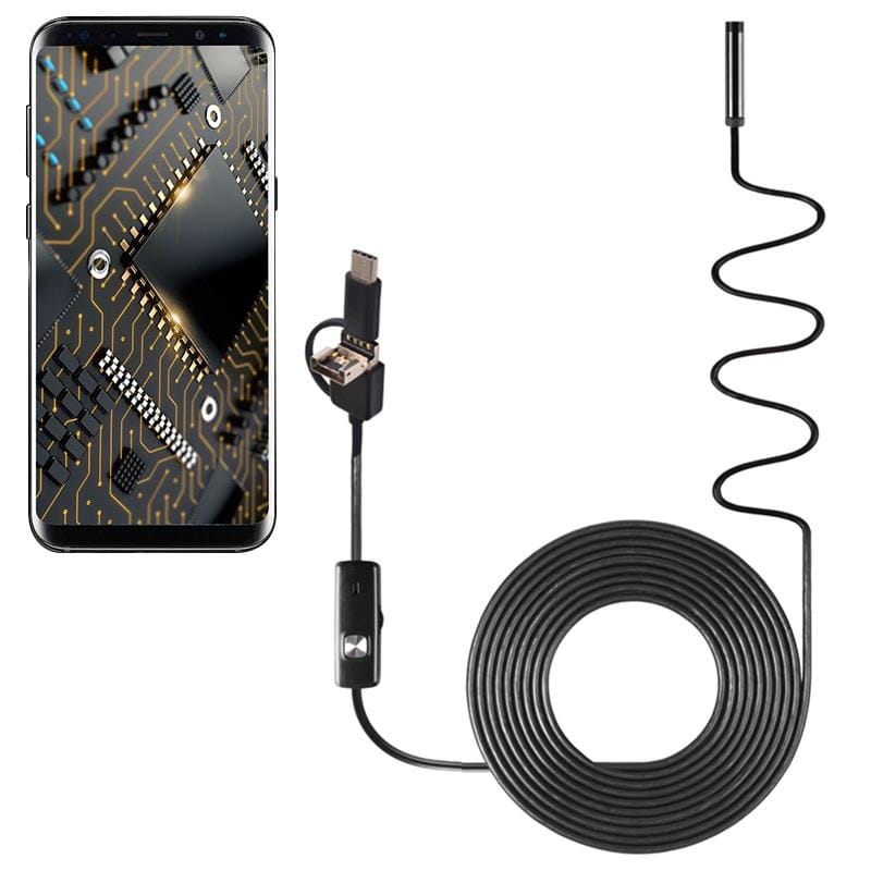 AN100 3 in 1 IP67 Waterproof USB-C / Type-C + Micro USB + USB HD Endoscope Hard Tube Inspection Camera for Parts of OTG Function Android Mobile Phone, with 6 LEDs, Lens Diameter:5.5mm (Length: 5m)