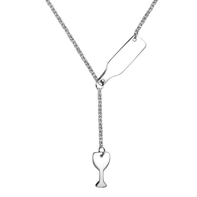 Women Fashion Jewelry Beer Cup Long Pendant Wine Necklace (sliver)