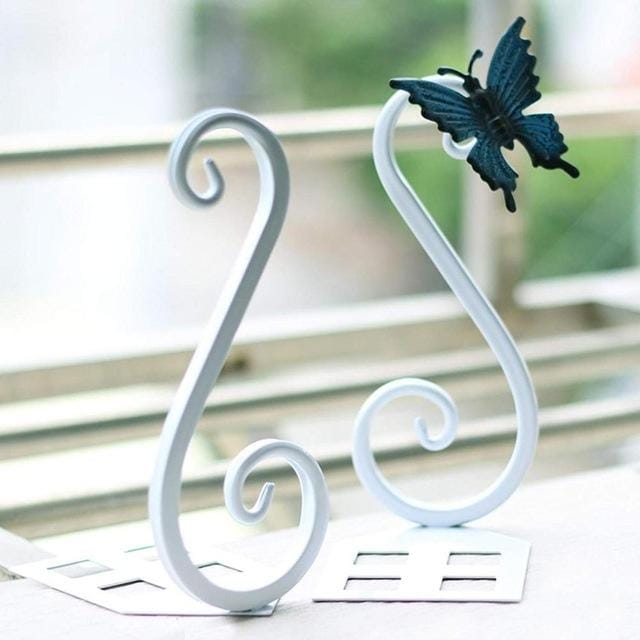 1 Pair Metal Bookends Home Office School Book Craft Creative Vintage Butterfly Decoration (White)